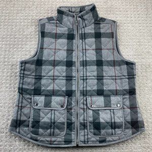 Paraphrase Vest Women Size 1X Gray Red Checkered Full Zip Button Pockets Casual